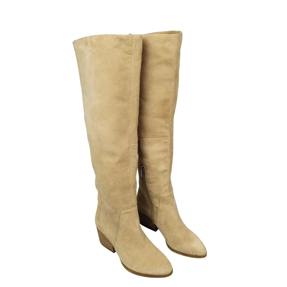 Vince Camuto Nestel Knee High Boots Womens Size 5M Tan Suede Western Fall Winter